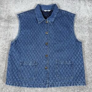 Vintage PTNY Vest Women's XL Blue Quilted Denim Button Boho Cottagecore Western